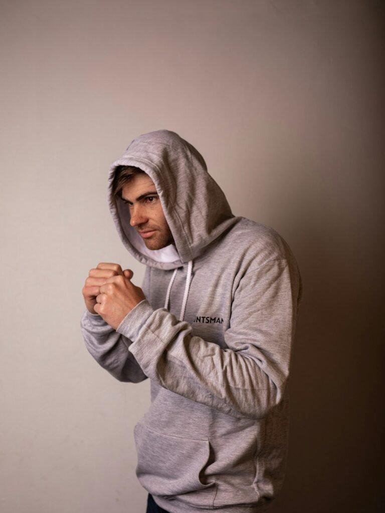 Sweat à capuche gris chiné